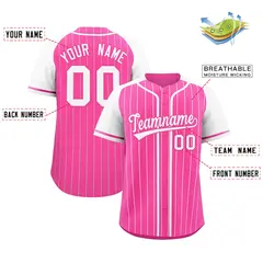 Pink White Stripe Raglan Sleeves Authentic Baseball Jersey 2