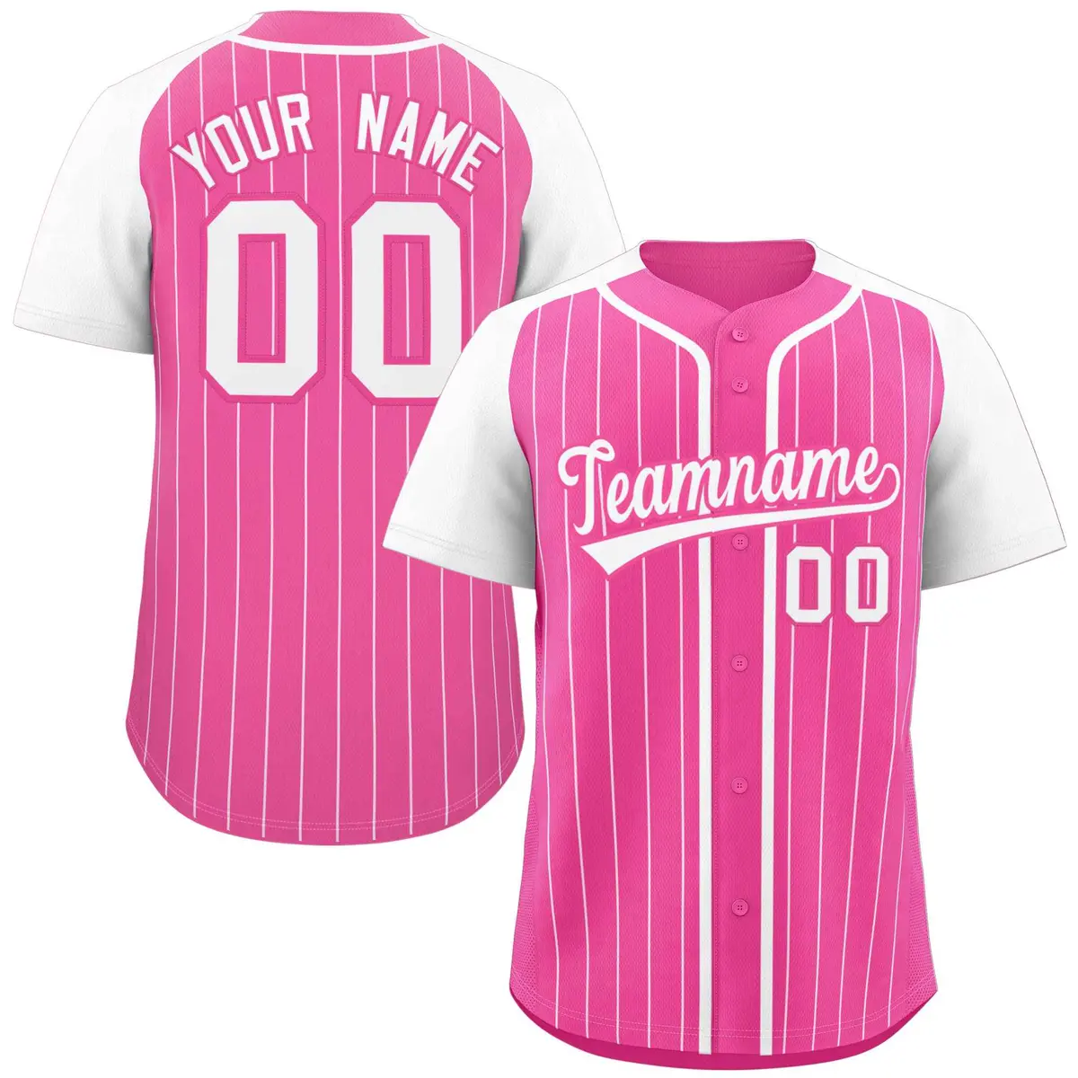 Pink White Stripe Raglan Sleeves Authentic Baseball Jersey