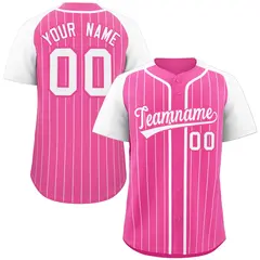 Pink White Stripe Raglan Sleeves Authentic Baseball Jersey