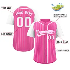 Pink White Stripe Raglan Sleeves Authentic Baseball Jersey 2