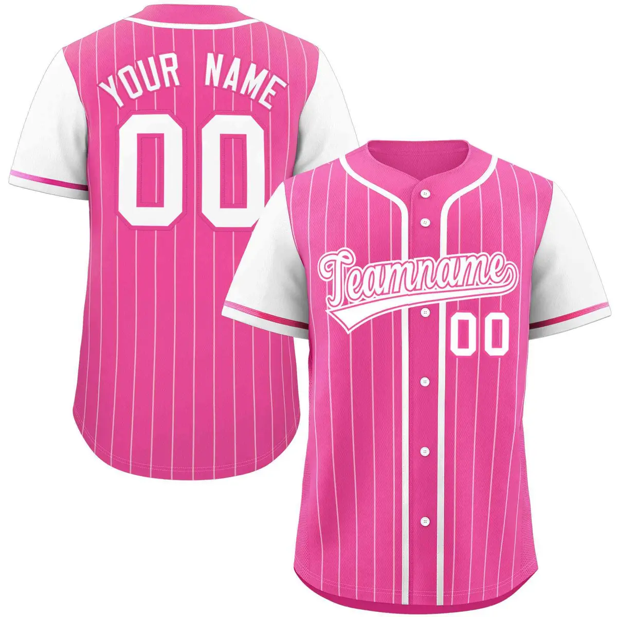 Pink White Stripe Raglan Sleeves Authentic Baseball Jersey