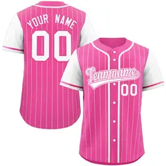 Pink White Stripe Raglan Sleeves Authentic Baseball Jersey 1