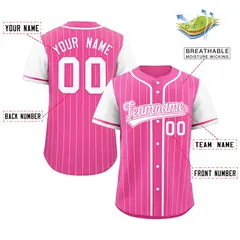 Pink White Stripe Raglan Sleeves Authentic Baseball Jersey 2