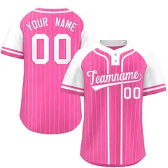 Pink White Stripe Raglan Two-Button Softball Jersey
