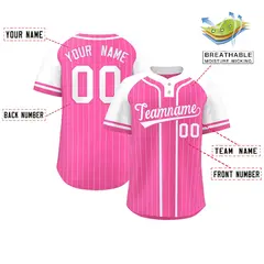 Pink White Stripe Raglan Two-Button Softball Jersey 2