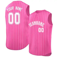 Pink White Stripe Sleeveless Baseball Jersey 1