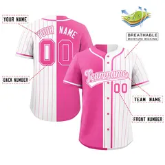 Pink White Stripe-Solid Combo Authentic Baseball Jersey 2