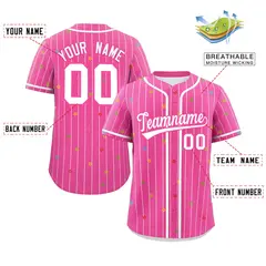 Pink White Stripe Star Pattern Authentic Baseball Jersey 2