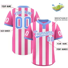 Pink White Stripe Two-Button Softball Jersey 2