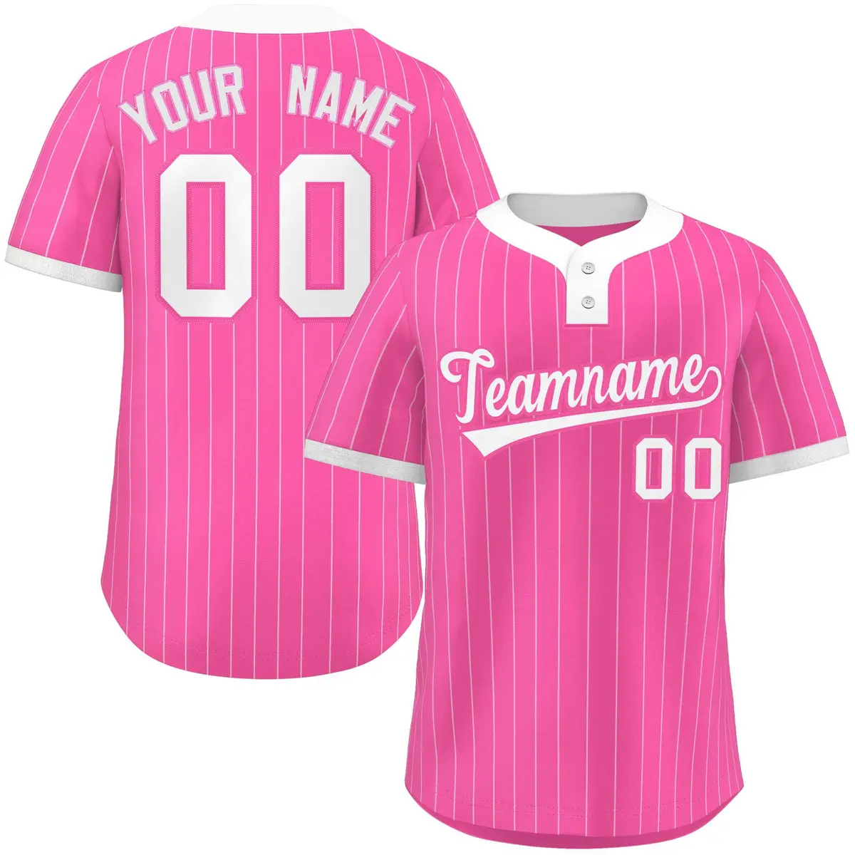 Pink White Stripe Two-Button Softball Jersey