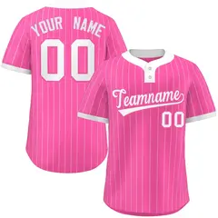 Pink White Stripe Two-Button Softball Jersey 1