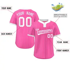 Pink White Stripe Two-Button Softball Jersey 2