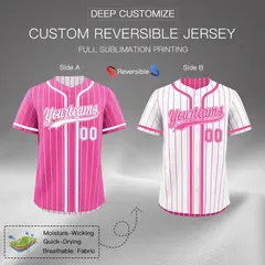 Pink White Striped Reversible Baseball Jersey 2