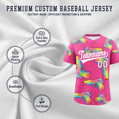 Pink White Sugar-Coated Firepower Graffiti Baseball Jersey 3