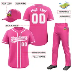 Pink White Team Baseball Jersey Pants Hat Package 2