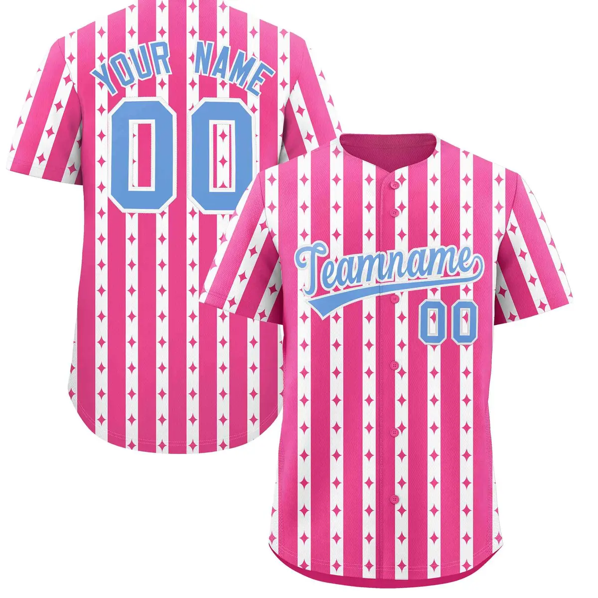 Pink White Thick Stripes Star Pattern Baseball Jersey