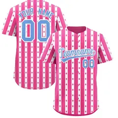 Pink White Thick Stripes Star Pattern Baseball Jersey