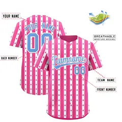Pink White Thick Stripes Star Pattern Baseball Jersey 2