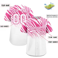 Pink White Tiger Stripe Gradient Baseball Jersey 2