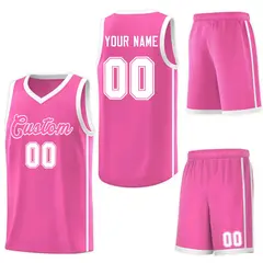 Pink White Two Bars Basketball Uniform Jersey 6