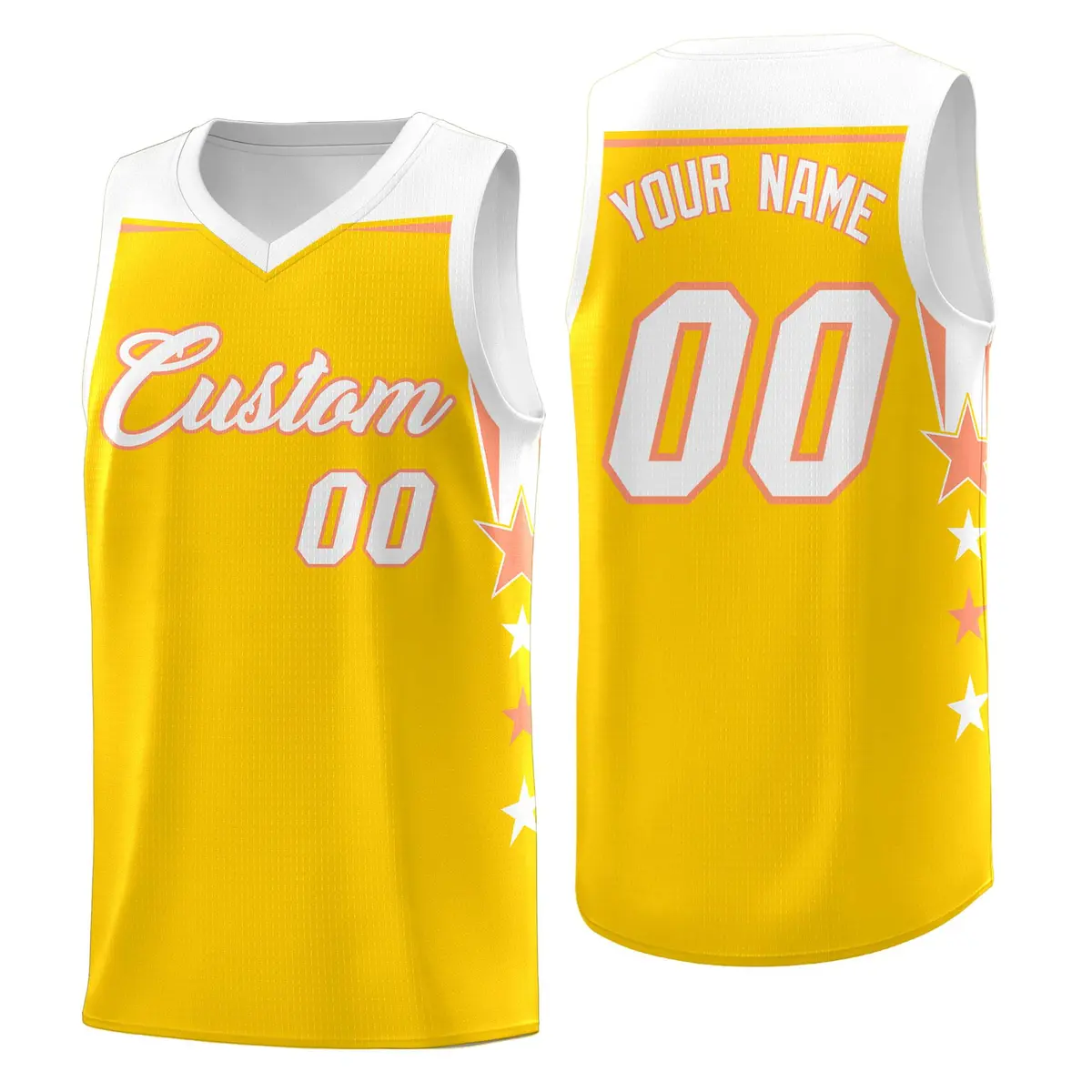 Pink White Two Tone Side Star Color Block Basketball Jersey