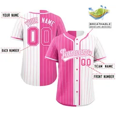Pink White Two Tone Striped Authentic Baseball Jersey 2