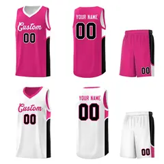 Pink White U-shaped Side Pattern Double Side Basketball Jersey 2