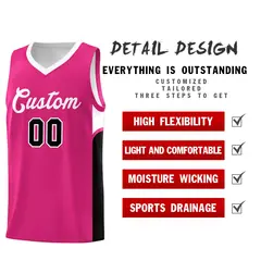 Pink White U-shaped Side Pattern Double Side Basketball Jersey 3