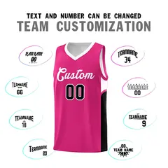 Pink White U-shaped Side Pattern Double Side Basketball Jersey 4