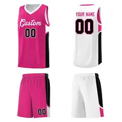 Pink White U-shaped Side Pattern Double Side Basketball Jersey 5
