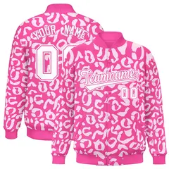 Pink White Varsity Full-Snap Leopard Graffiti Letterman Baseball Jacket