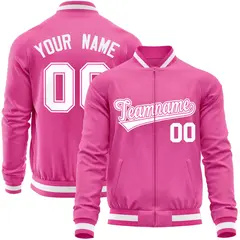 Pink White Varsity Full-Zip Letterman Baseball Jacket 1