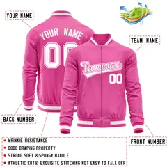 Pink White Varsity Full-Zip Letterman Baseball Jacket 4