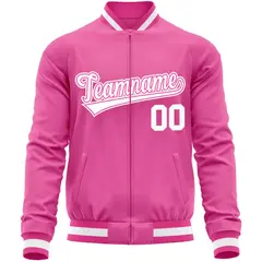 Pink White Varsity Full-Zip Letterman Baseball Jacket 5