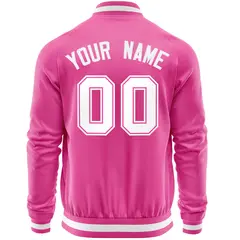 Pink White Varsity Full-Zip Letterman Baseball Jacket 6