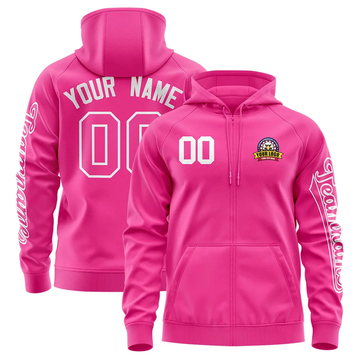 Pink White Varsity Full-Zip Letterman Classic Jacket Hoodie
