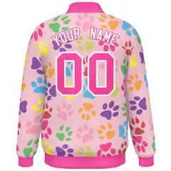 Pink White Varsity Paw Prints Graffiti Letterman Jacket 4