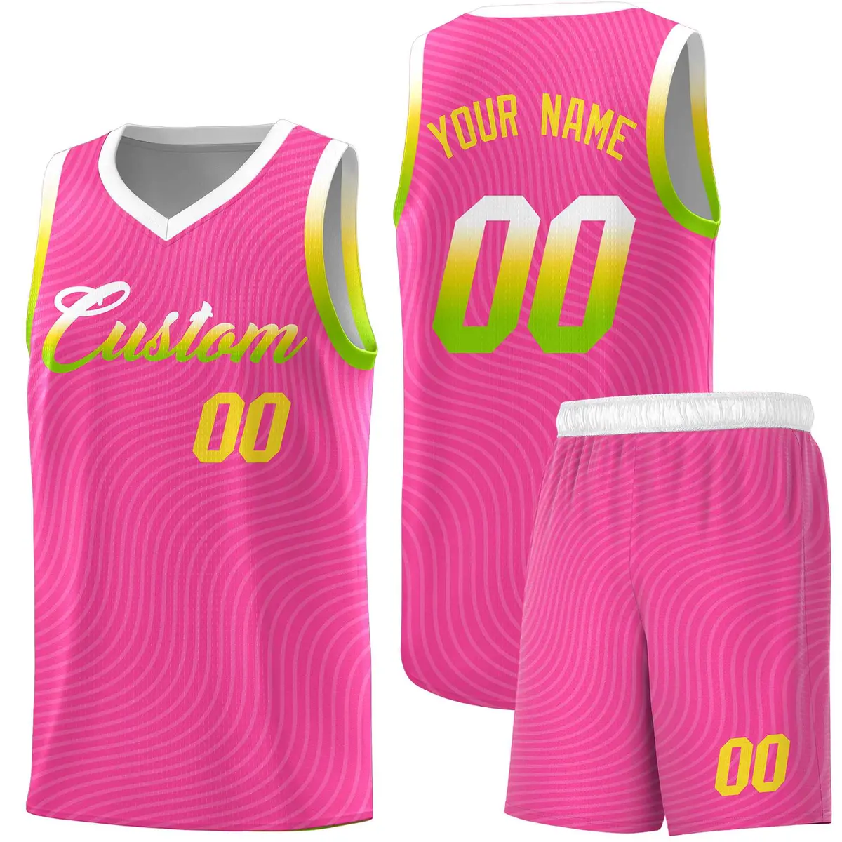 Pink White Wave Pattern Basketball Uniform Jersey