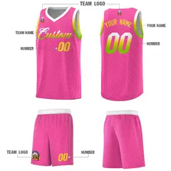 Pink White Wave Pattern Basketball Uniform Jersey 5