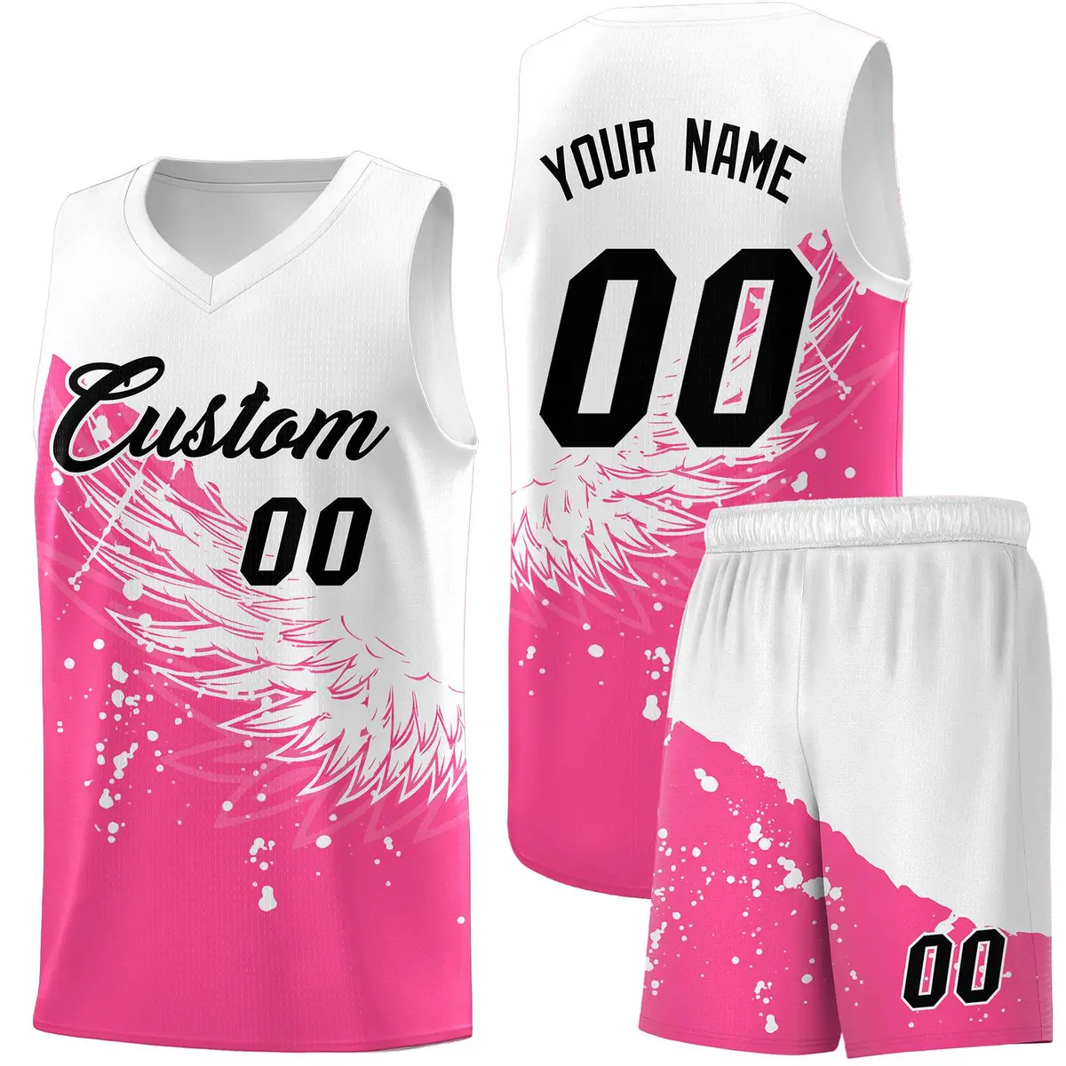 Pink White Wing Pattern Basketball Jersey Sports Uniform