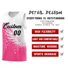 Pink White Wing Pattern Basketball Jersey Sports Uniform 2