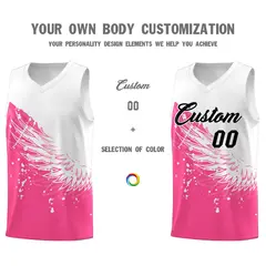 Pink White Wing Pattern Basketball Jersey Sports Uniform 3