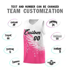 Pink White Wing Pattern Basketball Jersey Sports Uniform 4