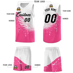 Pink White Wing Pattern Basketball Jersey Sports Uniform 5