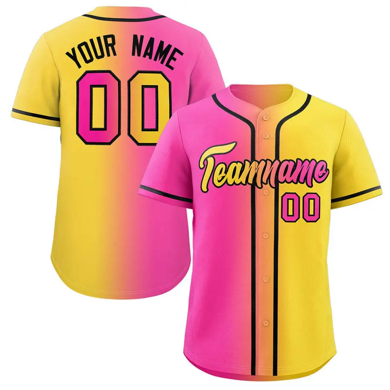 Pink Yellow-Black Gradient Fashion Authentic Baseball Jersey