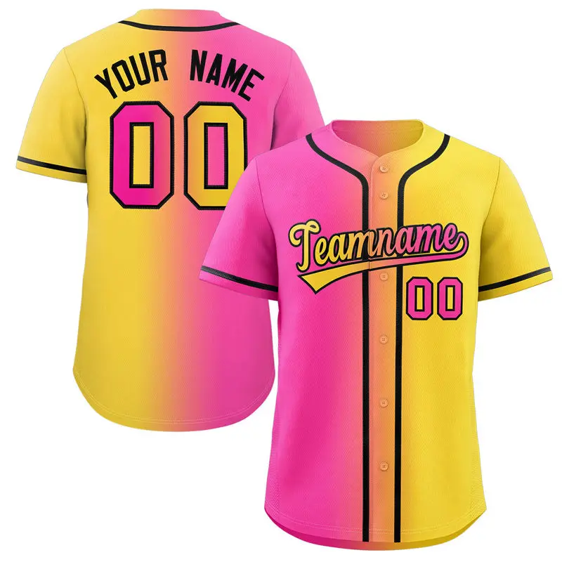 Pink Yellow-Black Gradient Fashion Authentic Baseball Jersey