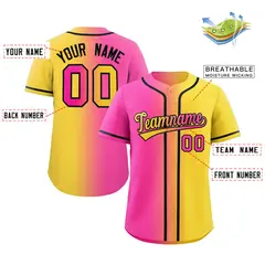 Pink Yellow-Black Gradient Fashion Authentic Baseball Jersey 2
