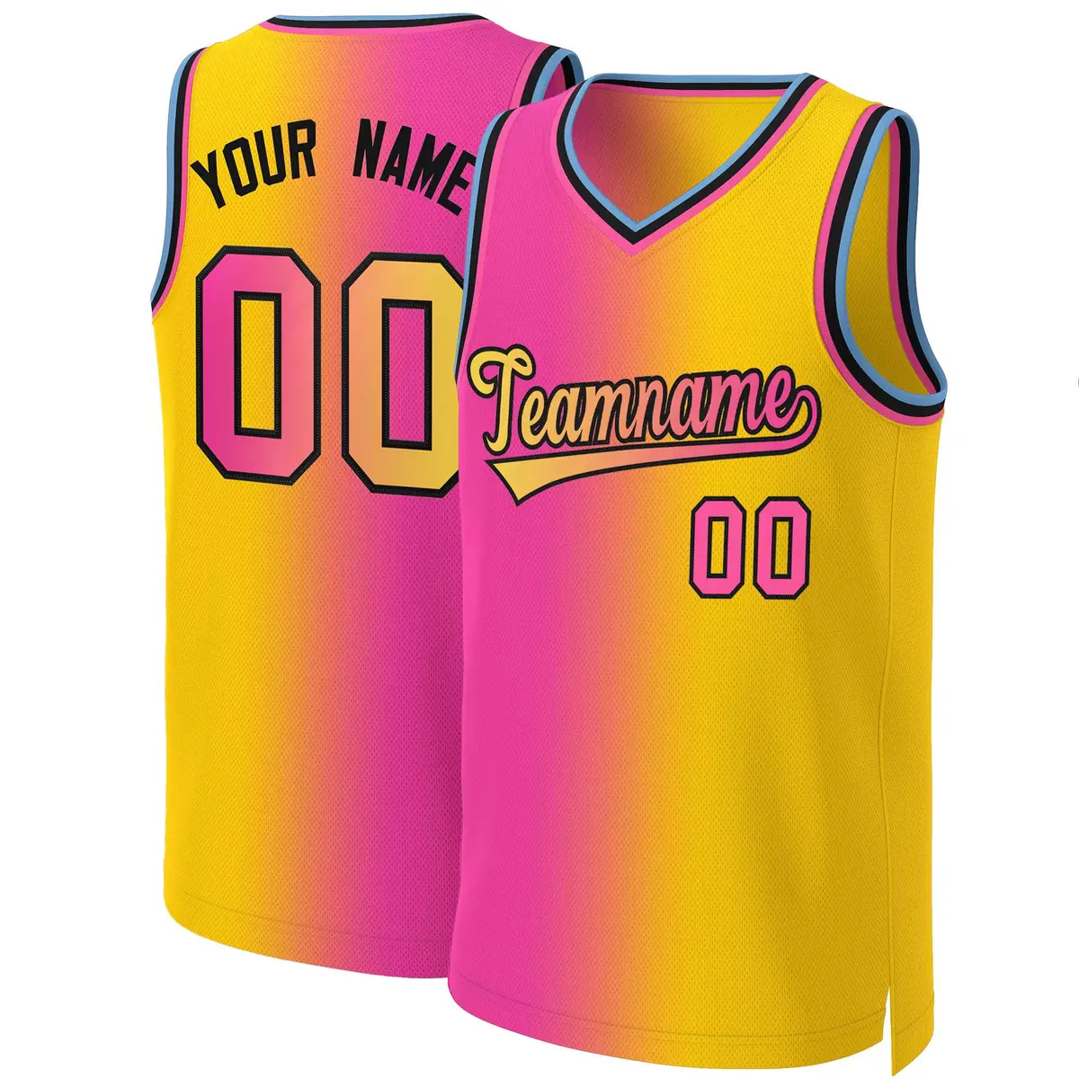 Pink Yellow-Black Gradient Fashion Basketball Jersey