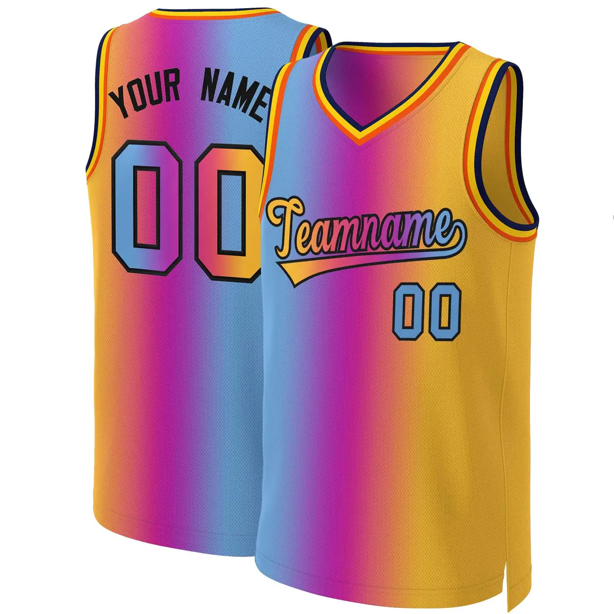 Pink Yellow-Black Gradient Fashion Basketball Jersey