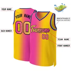 Pink Yellow-Black Gradient Fashion Basketball Jersey 2